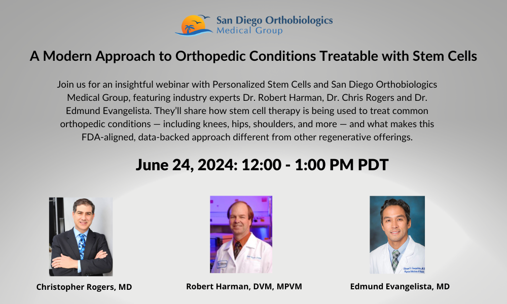 Upcoming Webinar – Limited Spots Available – A Modern Approach to Orthopedic Conditions Treatable with Stem Cells